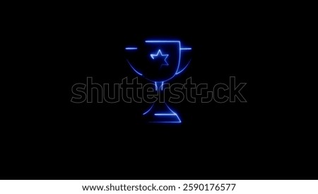 Neon Winner trophy shinning illustration on black background. Glowing Honor award concept illustration background.