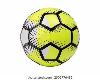 Neon yellow soccer ball with black and white detailing, featuring a geometric pattern of hexagons and pentagons, providing high visibility on the field. - Powered by Shutterstock