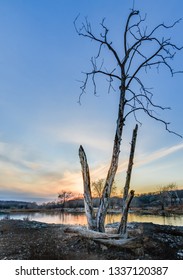 Neosho River And Silhouetted Trees At Day's End.  Northeastern Oklahoma