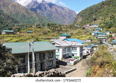 Nepal - July, 2020: Indigenous Sherpa Villages In Sagarmatha Region, Along The Everest Base Camp Trail. 