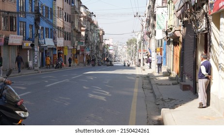 Nepal - Kathmandu - November 2021: Busy streets of Kathmandu with crowded streets full of people and vehicles, Nepal.