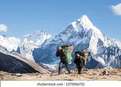 Nepalese Sherpa Working At Everest Area, Sagarmatha National Park,  Nepal, December 2018