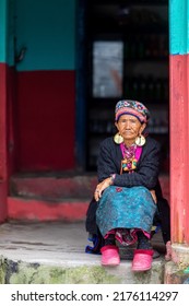 Nepalese Woman In The Mountains Of The Himalayas. Village Na . Nepal. April 27, 2018