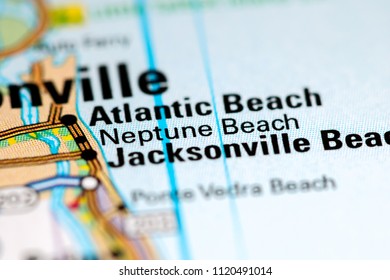 Neptune Beach. Florida. USA On A Map