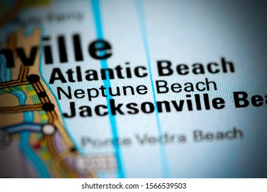 Neptune Beach. Florida. USA On A Map