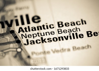 Neptune Beach. Florida. USA On A Map