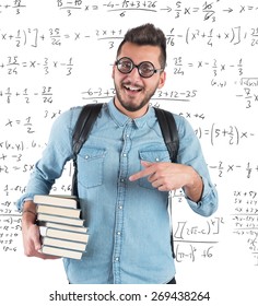 Nerd Boy Studying In Classroom For Math