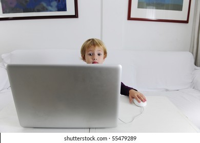 Nerd Child Alone Scared Laptop Computer Surfing The Internet