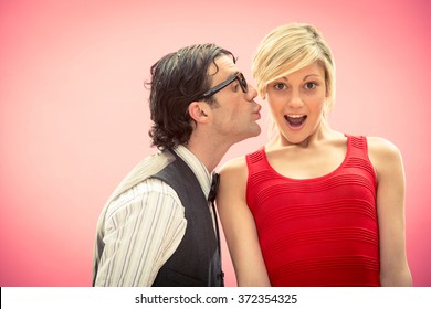 Nerd Man Boyfriend Kiss His Girlfriend Love Portrait For Valentine Day