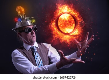 Nerd With QAnon Symbol Or Q Anon, A Deep State Conspiracy Theory Fire