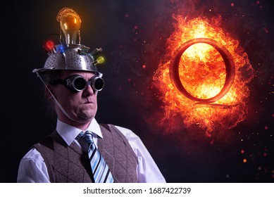 Nerd With QAnon Symbol Or Q Anon, A Deep State Conspiracy Theory Fire