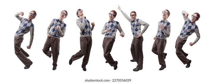 Nerd student enjoys dancing isolated on white background - Shutterstock ID 2270556039