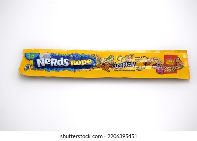 Nerds Rope Tropical Flavour Candy Packet Isolated On White Background - Kongsvinger, Norway 26 September 2022