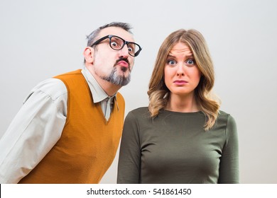 Nerdy Man Is Trying To Get Beautiful Woman's Attention But She Is Not Interested And Desperately Thinking The Way To Escape.Bad Date

