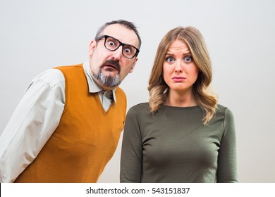 Nerdy Man Is Trying To Get Beautiful Woman's Attention But She Is Not Interested And Desperately Thinking The Way To Escape.Bad Date
