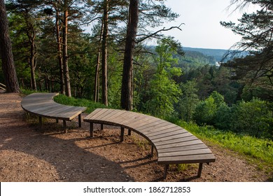 Neris River As Seen From The Hill Fort Of Naujoji Reva In Silenai Cognitive Park Near Vilnius, Lithuania. This Touristic Nature Trail Is A Part Of Neris Regional Park.