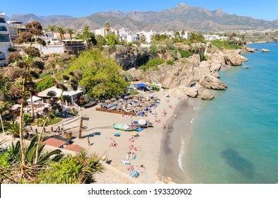 Nerja beach, famous touristic town in costa del sol, Malaga, Andalusia, Spain.