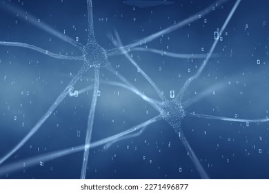 Nerve cells in the brain binary code illustration background.