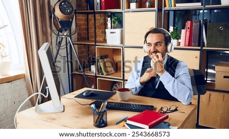 Nervously biting his nails, this businessman seems to be contemplating important decision or how to navigate difficult work problem. Concept of business, people and daily work challenges. Ad.