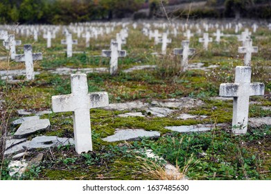 Nestorio, Greece - November 1, 2019: Military cemetery from the period of the Greek Civil War (1946-1949) in northwestern Greece