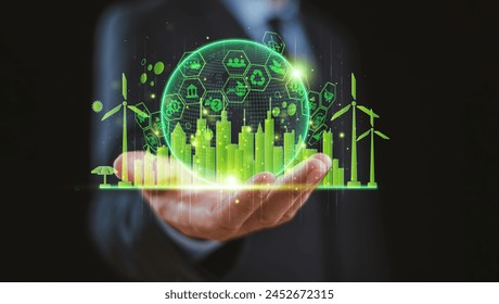 Net zero emissions, Carbon credit, green business concept. Finance money investment for sustainable clean technology. Green leaf footprint icon. ESG, low co2 change. Bond stock market exchange - Powered by Shutterstock