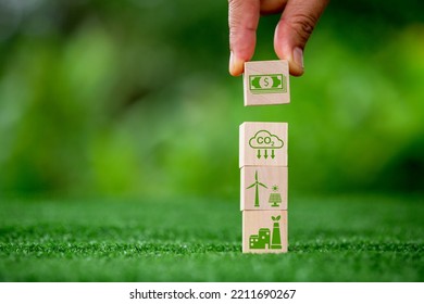 Net Zero Greenhouse Gas Emissions Reduction With Carbon Credit Concept. Reduce Carbon Dioxide E.g. Renewable Energy Production Improve The Efficiency Of Transportation Reduce Environmental Pollution.