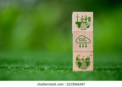 Net Zero Greenhouse Gas Emissions Reduction With Carbon Credit Concept. Reduce Carbon Dioxide E.g. Renewable Energy Production Improve The Efficiency Of Transportation Reduce Environmental Pollution.