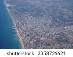 Netanya areal view from plane. It is a city in the Northern Central District of Israel, and is the capital of the surrounding Sharon plain.