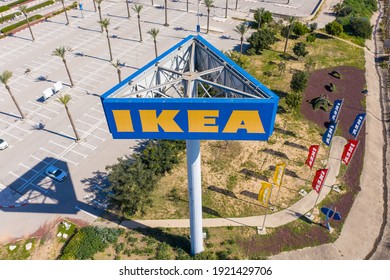 Netanya, Israel - January 24, 2021: Aerial Image Of A Classic IKEA Mega Sign.