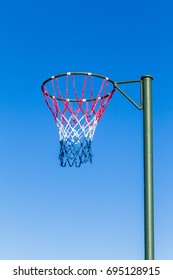 Netball Net Hoop Pole Outdoors Blue Sky Court Venue.