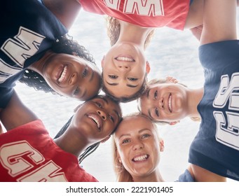 Netball, sports and women in circle for trust, teamwork and strategy game planning with support, teamwork and motivation. Diversity, athlete girl group huddle together talking of competition mission - Powered by Shutterstock