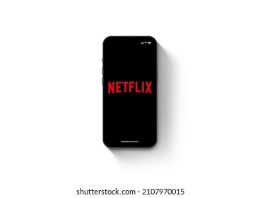Netflix app on iPhone 13 Pro smartphone screen on white background. Rio de Janeiro, RJ, Brazil. October 2021.