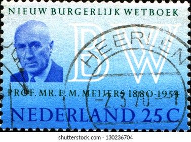 NETHERLANDS - CIRCA 1970: A Stamp Printed In The Netherlands Issued For The Introduction Of New Netherlands Civil Code Shows Professor Eduard M. Meijers (author Of Burgerlijk Wetboek), Circa 1970