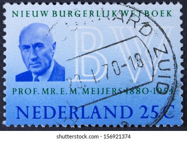 NETHERLANDS - CIRCA 1970: A Stamp Printed In The Netherlands Issued For The Introduction Of New Netherlands Civil Code Shows Professor Eduard M. Meijers (author Of Burgerlijk Wetboek), Circa 1970 