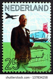 NETHERLANDS - CIRCA 1971: A Stamp Printed In The Netherlands Shows Prince Bernhard Of The Netherlands, Fokker F27, Boeing 747 B, 60th Birthday Of Prince Bernhard, Circa 1971