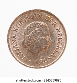 Netherlands - Circa 1977: A 25 Cent Coin Of The Netherlands Showing A The Portrait Of Queen Juliana Of The Netherlands