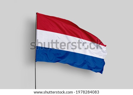 Netherlands flag isolated on white background with clipping path. close up waving flag of Netherlands. flag symbols of Netherlands. Netherlands flag frame with empty space for your text.
