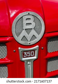 NETHERLANDS - SLOTEN - JUNE 25, 2022: Logo of a Volvo BM 350 tractor.