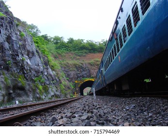 Netravati Express Train In Konkan Railway Entering Cave