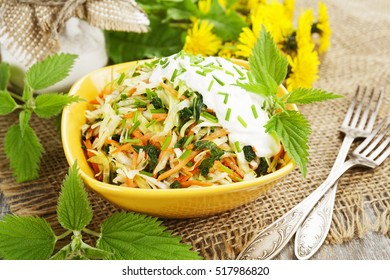 Nettle Salad With Cabbage And Sour Cream