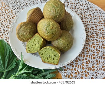 Nettles green muffins with ginger and cardamom on plate