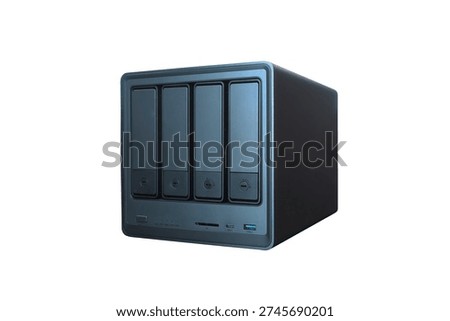 Network Attached Storage NAS With Five Drive Bays In A Blue External Server Box