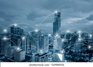 Network business conection system on cityscape background - Powered by Shutterstock