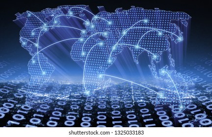 Network Business Connection System On Singapore Smart City Scape In Background.Network Business Connection Concept