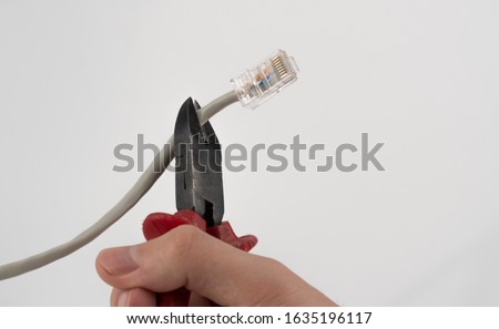 the network cable was cut with pliers.  the concept of celebrating the International Internet-Free Day
