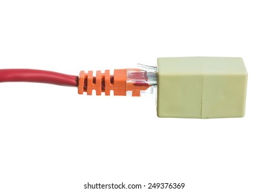 Network cable with RJ45 isolate on over white background