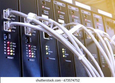 Network Cable With Servers In A Technology Voip System.