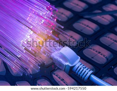 network cables closeup with fiber optical background 商業照片 © 