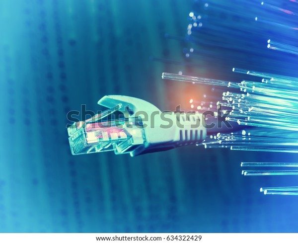 network
cables closeup with fiber optical
background