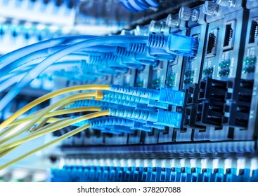 Network cables connected to ethernet ports
